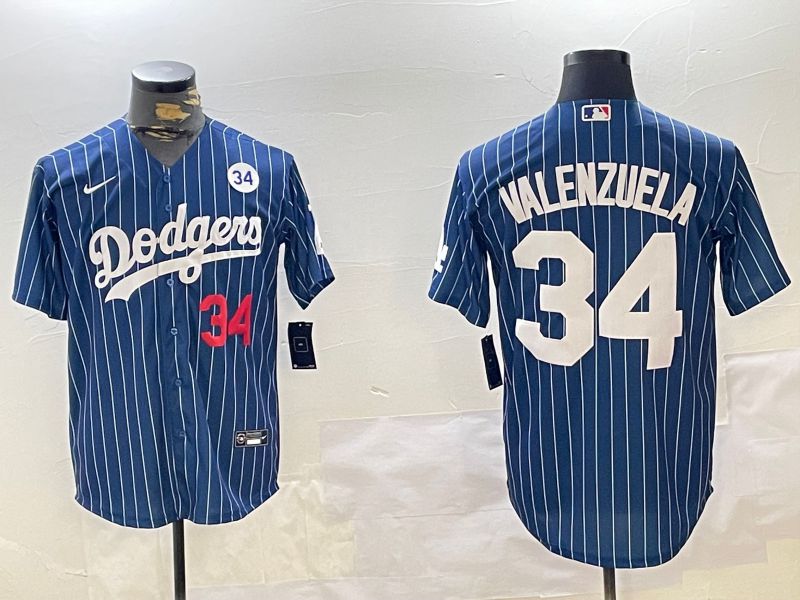 Men Los Angeles Dodgers #34 Valenzuela Blue Stripe Game 2024 Nike MLB Jersey style 11205